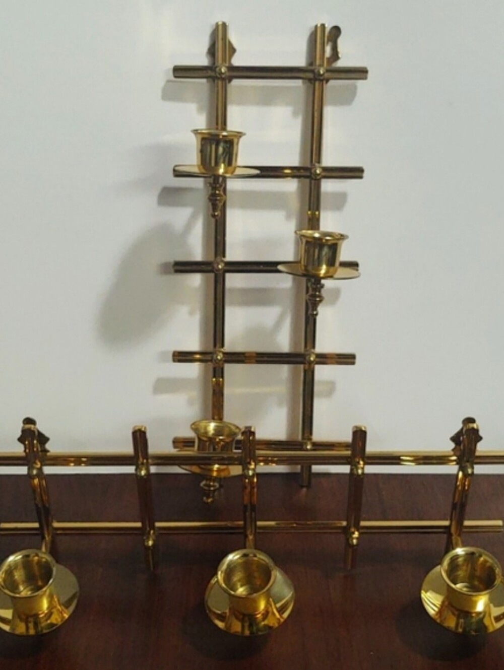 Brass Multi-Arm Wall Candle Holder - Polished Gold Finish